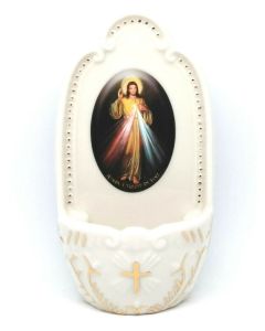 Porcelain Divine Mercy Holy Water Font